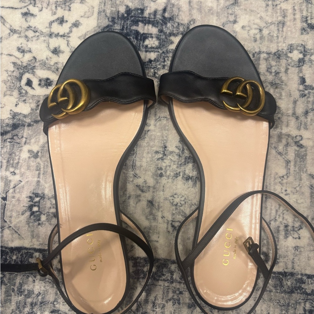 Gucci Black Sandals with Gold Logo